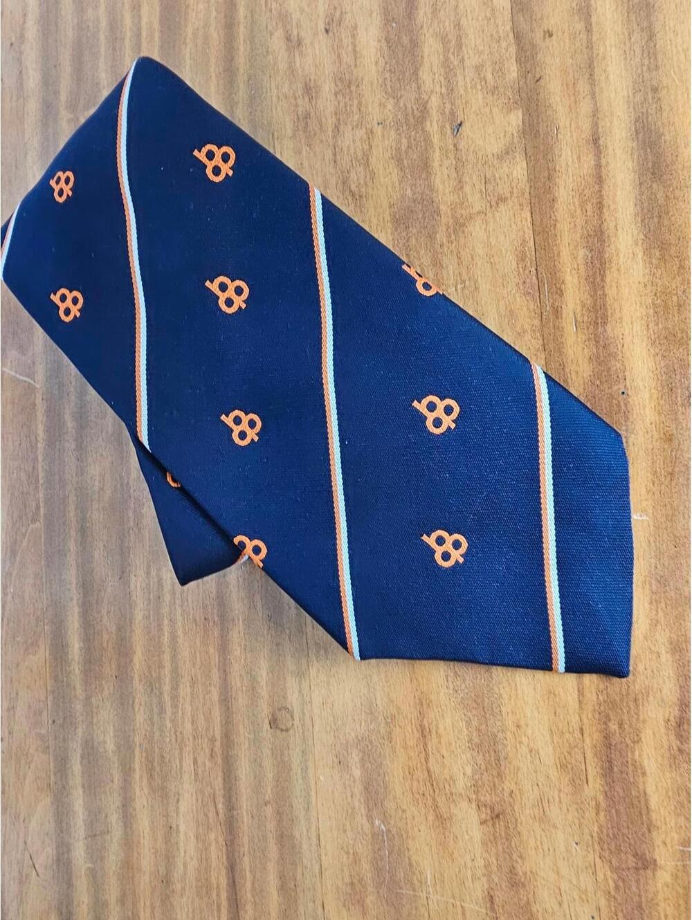 NWT Tudor Tie Navy Blue Mens Orange Pattern